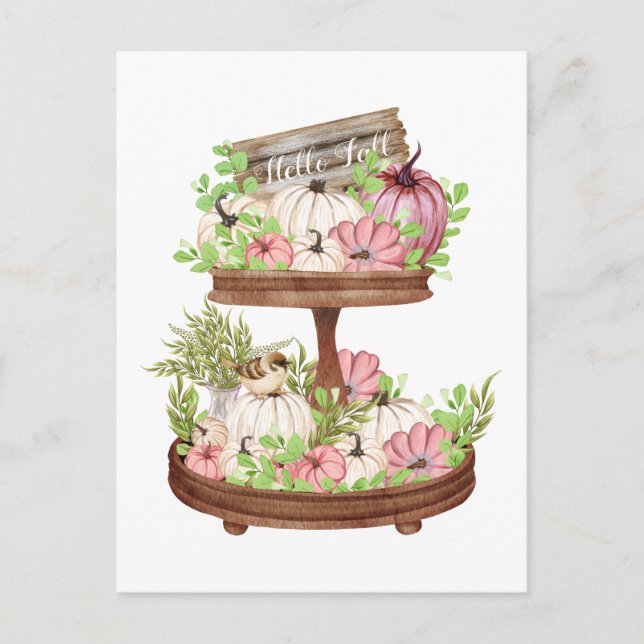 Cartão Postal Olá, Fall Pumpkins e Folhas da Colheita de outono (Frente)
