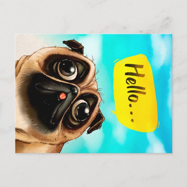 Cartão Postal Olá Ideia de Presente Pug, Dono de Pug, Presente p (Frente)