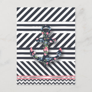 Cartão Postal Olá, Marinheiro! Anchor Floral Náutica Retroativa