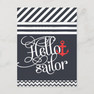 Cartão Postal Olá, Marinheiro! Retro Vintage Girly NMaritime