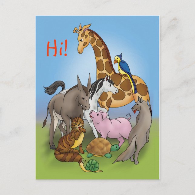 Cartão Postal Olá, meus amigos! | Animais Adoráveis (Frente)