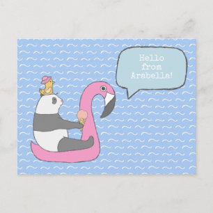 Cartão Postal Olá, Panda Flamingo Float Sorvete Cute