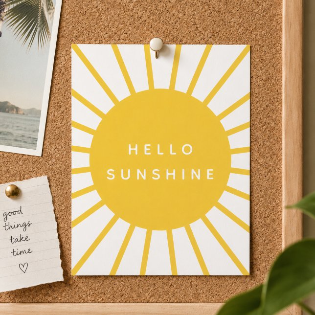 Cartão Postal Olá Sol | Nota Positiva Explosão de  (Hello Sunshine postcard with bold yellow sunburst artwork for happy mail and cheerful decor.)