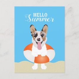 Cartão Postal Olá Summer Corgi Beach Dogs