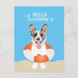 Cartão Postal Olá Summer Corgi Beach Dogs