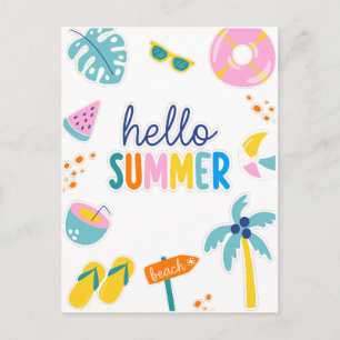 Cartão Postal Olá Verão Diversão na Praia Design Retro