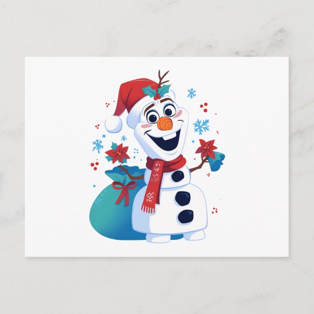 Cartão Postal Olaf congelado - Cartoon festivo Snowman com chapé (Frente)