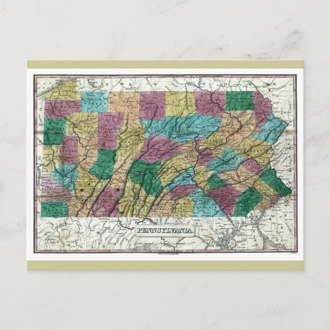Cartão Postal Old 1829 Pennsylvania Map (Frente)