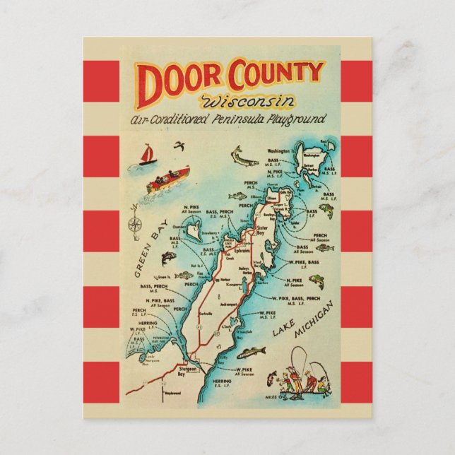 Cartão Postal Old Door County Map Postcard (Frente)
