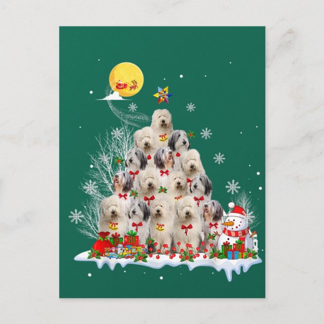 Cartão Postal Old English Sheepdog Dog Reindeer Pine Christmas (Frente)
