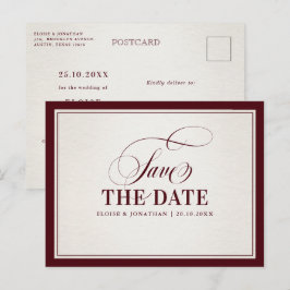 Cartão Postal Old Money Modern Burgundy Luxury Save the date    