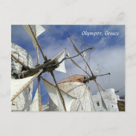 Cartão Postal Old Windmills Olympos Karpathos, Grécia com texto