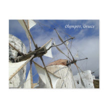 Old Windmills Olympos Karpathos, Grécia com texto