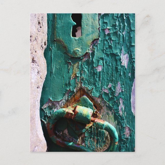 Cartão Postal Old Wood Door Lock Açores Portugal (Frente)