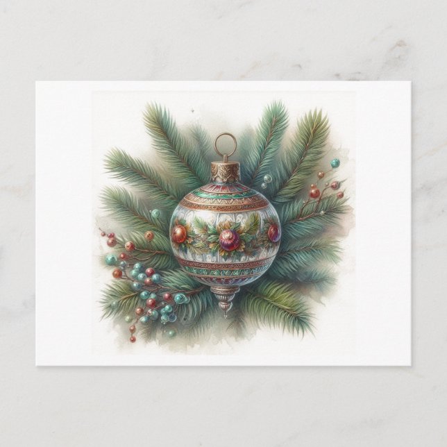 Cartão Postal Old World Nostalgia with Pine Christmas Ornament  (Frente)