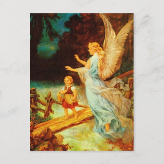 Cartão Postal Óleo Heiliger Schutzengel Guardian Angel 9 (Frente)