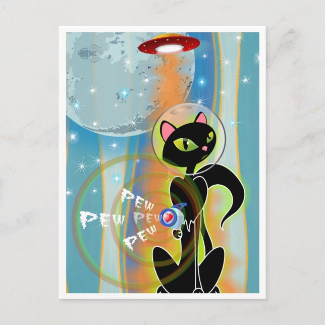 CARTÃO POSTAL OLHA! KITTEN GOTTA RAYGUN POR TRISTAN BERLUND (Frente)