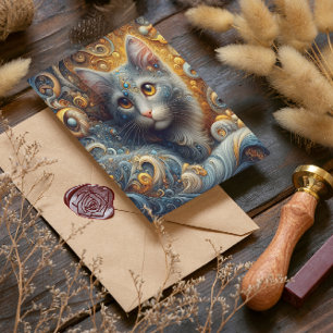 Cartão Postal Olhar Dourado: Retrato Felino em Olhos Amarelos