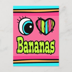 Cartão Postal Olho Brilhante Coração Eu Amo Bananas