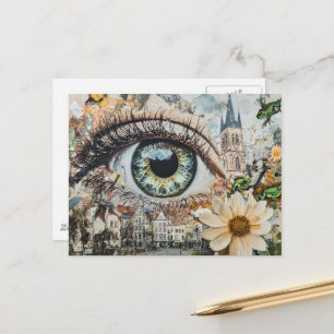 Cartão Postal Olho Verde Surreal Olhando para a Cidade