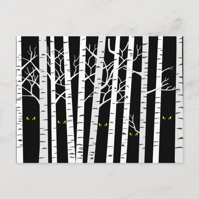 Cartão Postal Olhos Amarelos-Loucos de Halloween na Floresta de  (Frente)