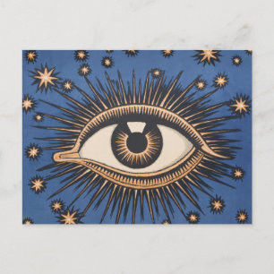 Cartão Postal Olhos Estrelas Lua Celestial Nouveau