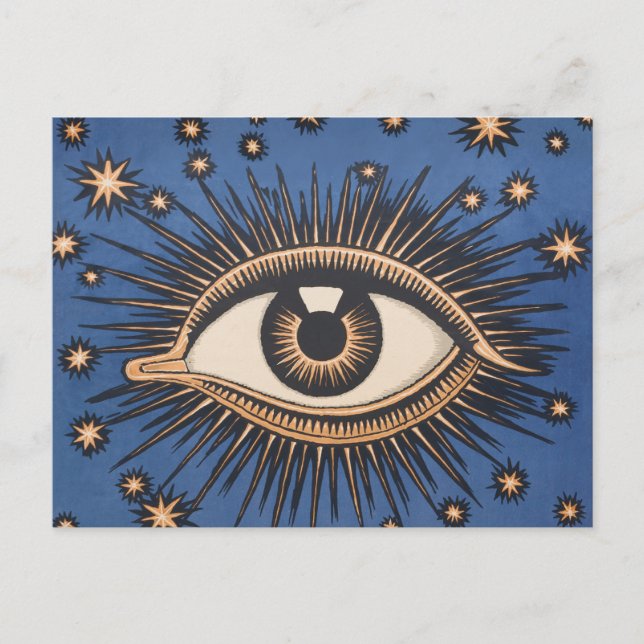 Cartão Postal Olhos Estrelas Lua Celestial Nouveau (Frente)