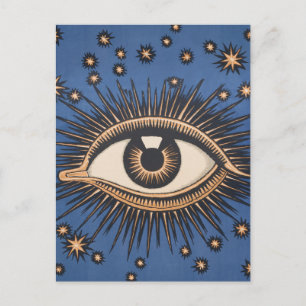 Cartão Postal Olhos Estrelas Lua Celestial Nouveau