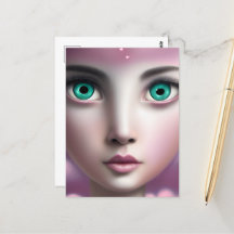 Olhos Verdes Face em Nuvens Rosa