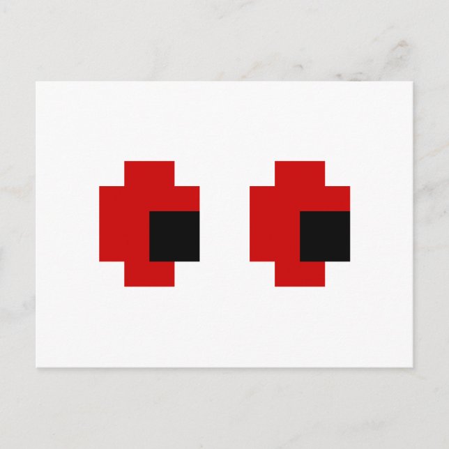 Cartão Postal Olhos Vermelhos Brancos de 8 Bits (Frente)