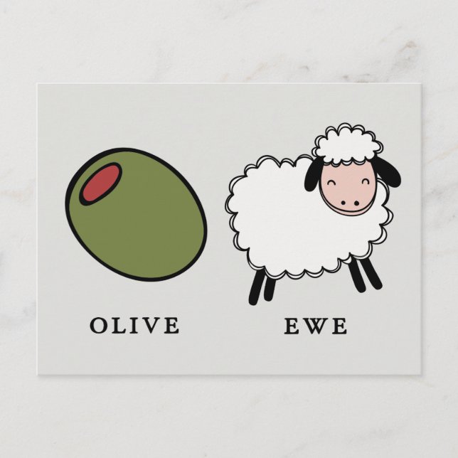 Cartão Postal Olive Ewe Love Puns (Frente)