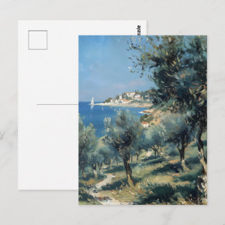 Cartão Postal Olive Grove with Coastal Village and Sea