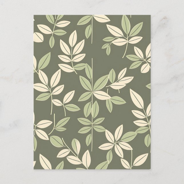 Cartão Postal Olive Sage Botanical Leaves Pattern  (Frente)