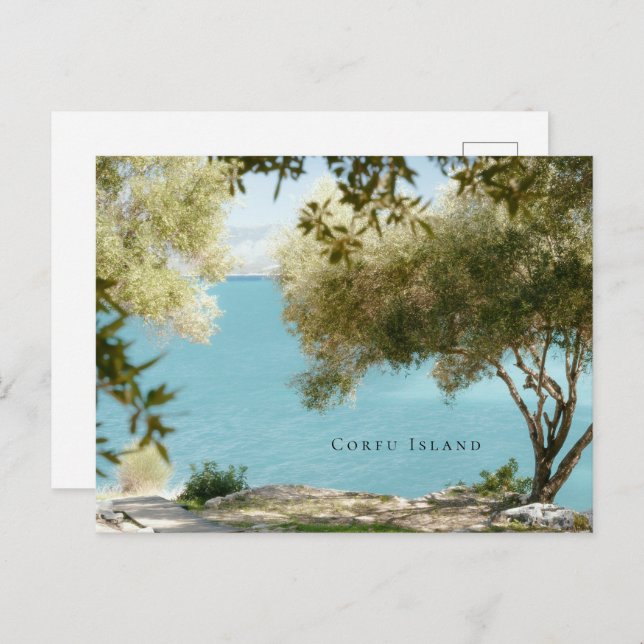 Cartão Postal Olive trees and Ionian sea, Kassiopi, Corfu island (Frente/Verso)