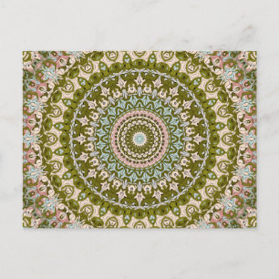 Cartão Postal Olive Verde e Padrão Mandala Pastel