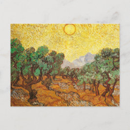 Cartão Postal Oliveiras Amarelo Céu e Sun Van Gogh Belas Artes