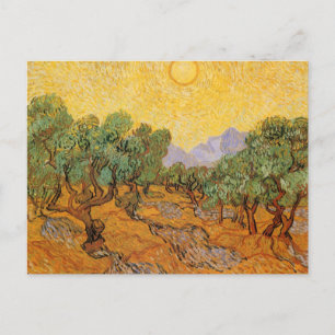 Cartão Postal Oliveiras, céu amarelo e sol, Vincent van Gogh