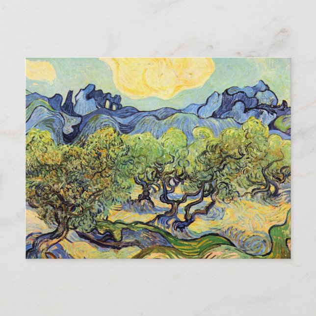 Cartão Postal Oliveiras com Alpilles por Vincent van Gogh (Frente)