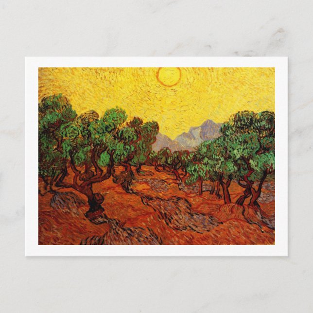 Cartão Postal Oliveiras com céu amarelo e sol (Frente)