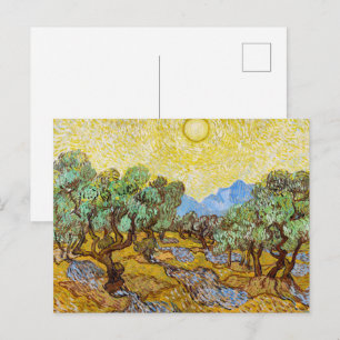 Cartão Postal Oliveiras de Van Gogh - Sol Dourado e Céu Arte