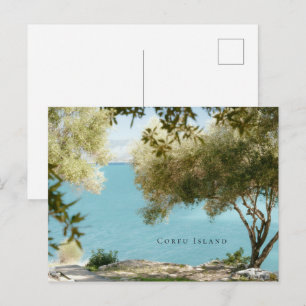 Cartão Postal Oliveiras e mar Jônico, Kassiopi, ilha de Corfu