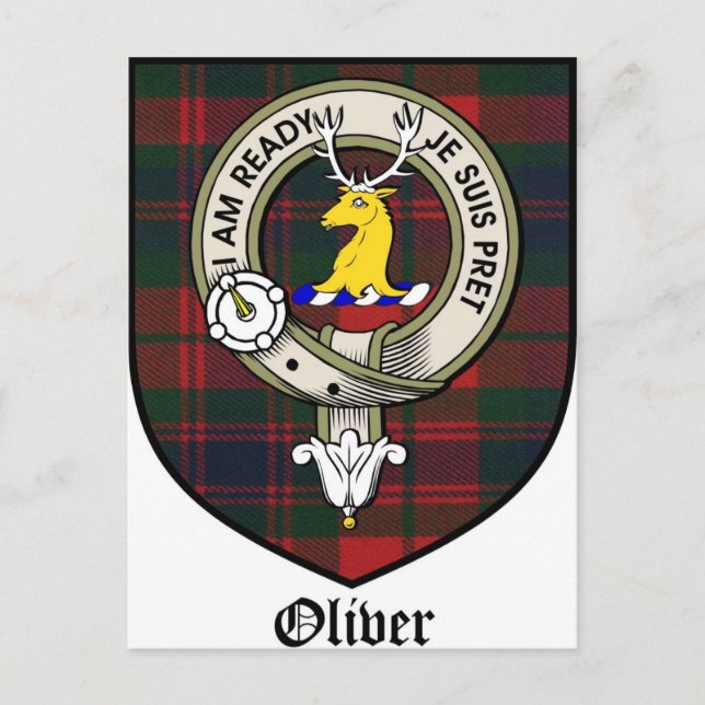 Cartão Postal Oliver Clan Crest Crachá Tartan (Frente)