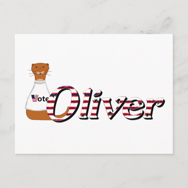 Cartão Postal Oliver, O Otter Diz: Saia e vote! (Frente)