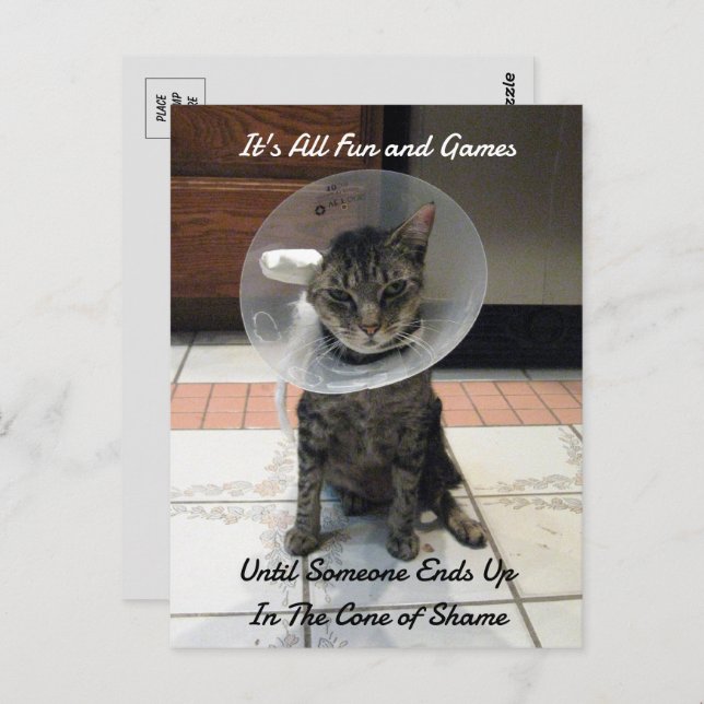 Cartão Postal Oliver The Cats Cone of Shame (Frente/Verso)