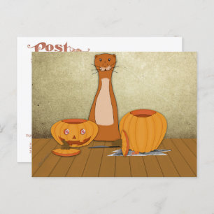 Cartão Postal Oliver The Otter Carves a Pumpkin