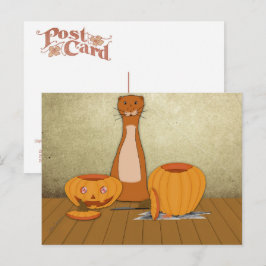Cartão Postal Oliver The Otter Carves a Pumpkin