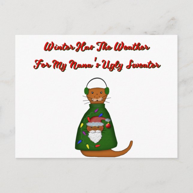 Cartão Postal Oliver The Otter in Nana's Ugly Sweater com palavr (Frente)