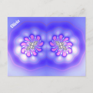 Cartão Postal OLIVIA ~ Design Fractal 3D ~ Rosa Azul Malva ~