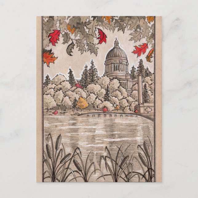 Cartão Postal Olympia Washington Capital e Lago (Frente)