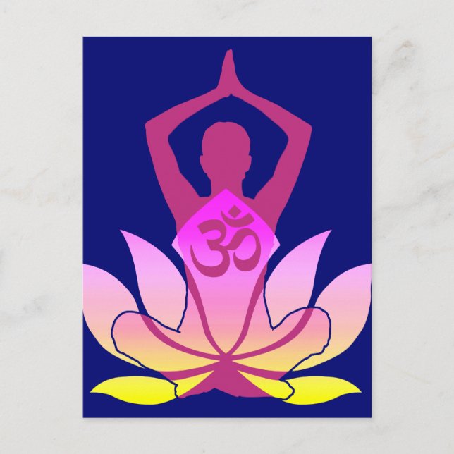 Cartão Postal OM Namaste Espiritual Lotus Flower Yoga azul (Frente)